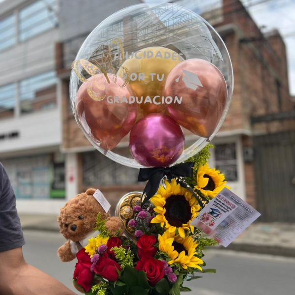 PELUCHE EN GLOBO FLORAL
